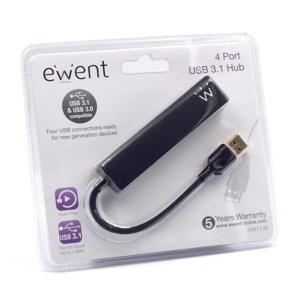EAN 8054392613012 - Ewent EW1136 hub de interfaz USB 3.2 Gen 1 (3.1 Gen 1) Type-A 480 Mbit/s Negro imagen 6