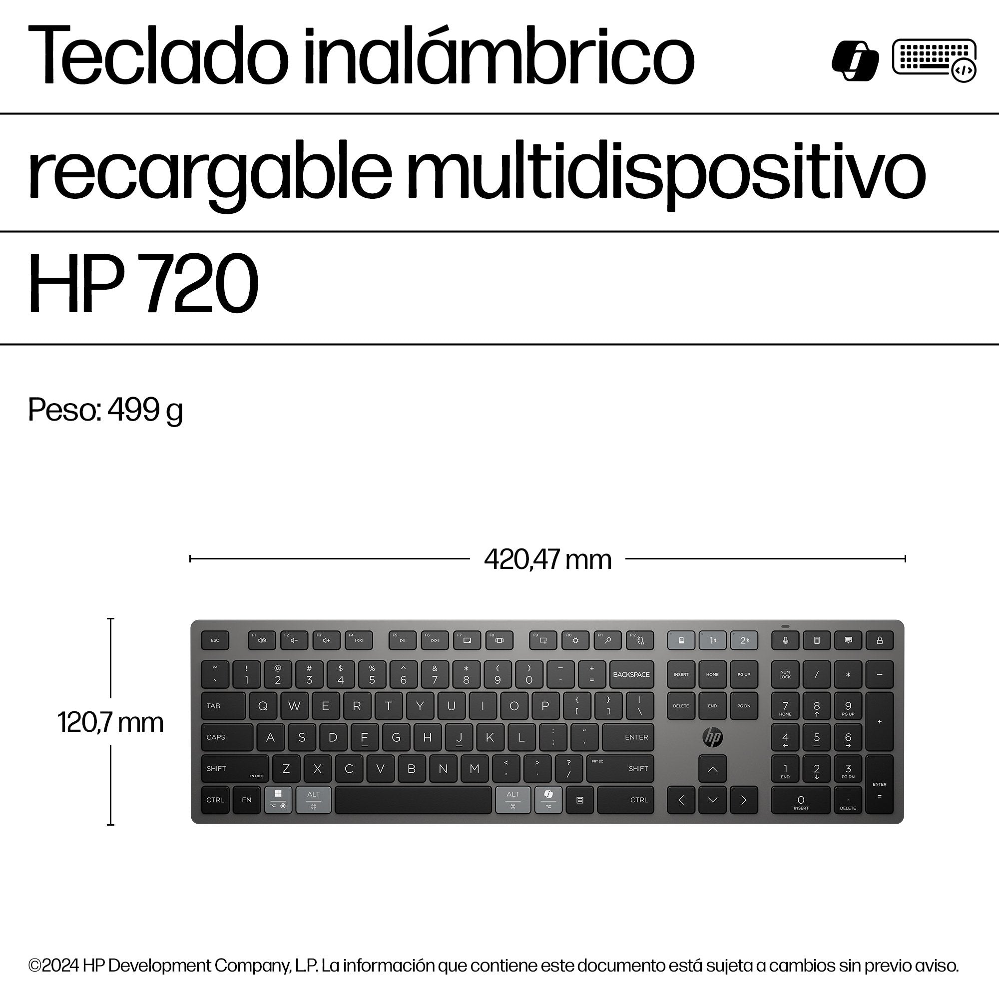 EAN 0198122140756 - HP 720 Multi-Device Rechargeable Wireless Keyboard teclado Hogar / Oficina USB + Bluetooth Negro imagen 4