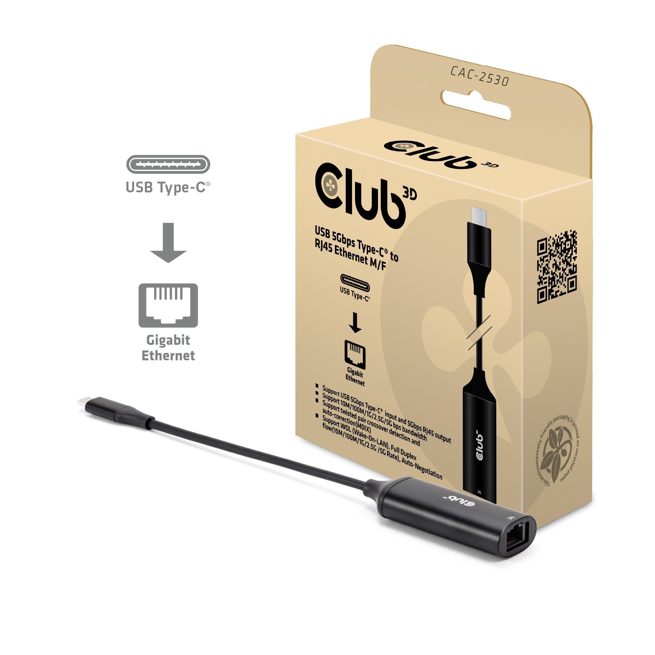 Club3d Adaptador Usb-C > Rj45 5gbps M H Retail
