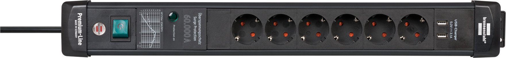 Regleta Brennenstuhl Premium-Line 60.000a 6 Tomas, Con 2x Usb, 3m