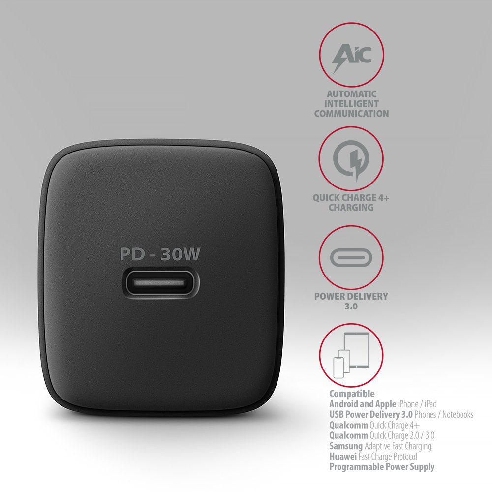 EAN 8595247908315 - Axagon ACU-PD30 kroviklis jungiama tinkl PD 30W, 1x port USB-C, PD3.0/QC3.0/AFC/FCP/Apple Juoda Teléfono imagen 4