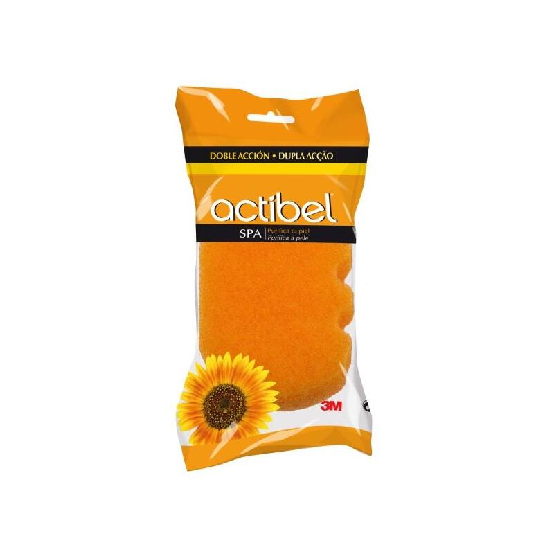 Actibel Spa Esponja Corporal De Doble Accion - 1 Lado Suave - 1 Lado Exfoliante - Ergonomica - Naranja