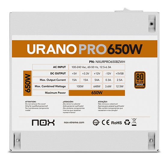 Fuente Alimentacion Atx Nox Urano Pro 650w Bronze Blanco