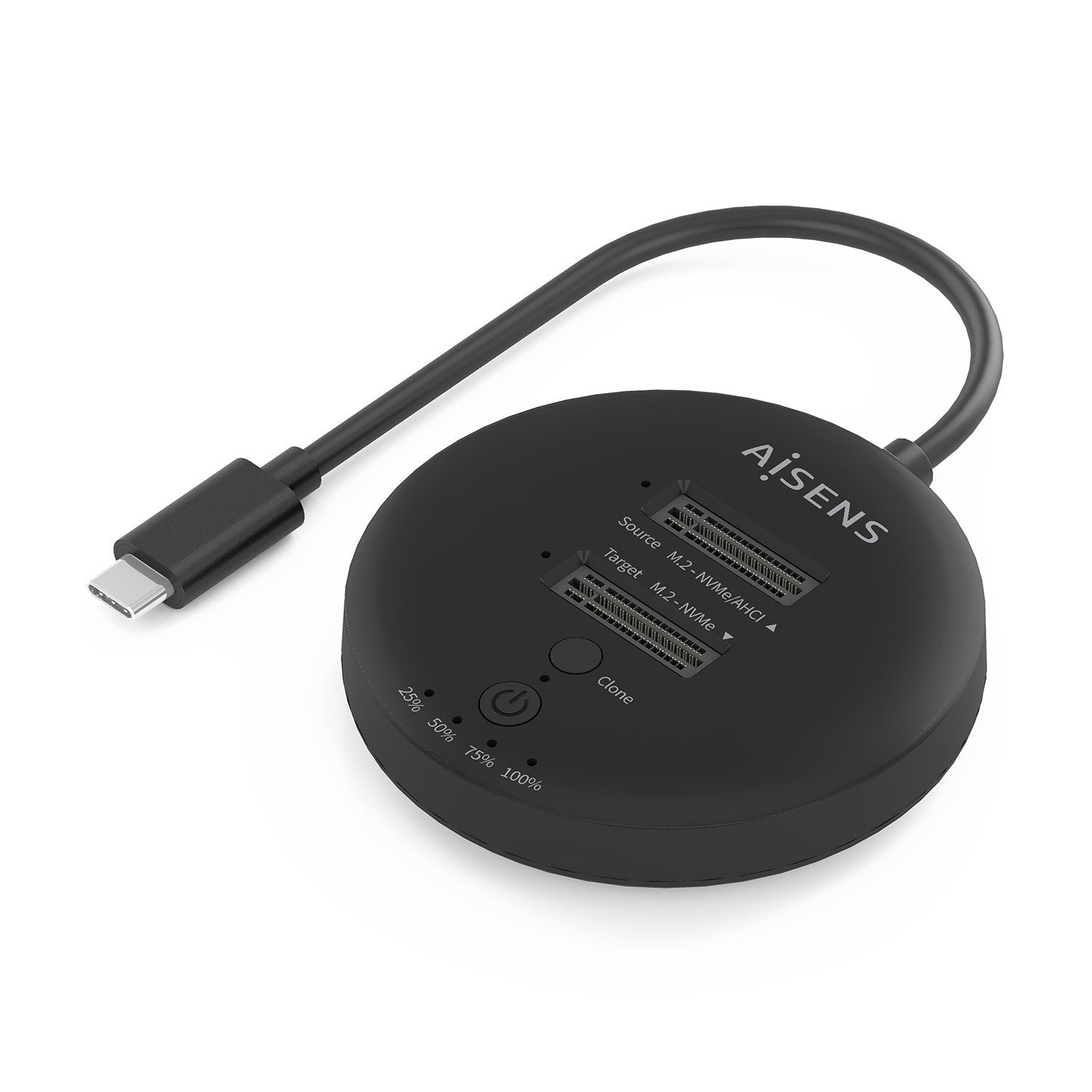 Aisens Estacion De Docking De Doble Bahia Nvme A Usb 3.2 Gen2x2, Clone, Negro