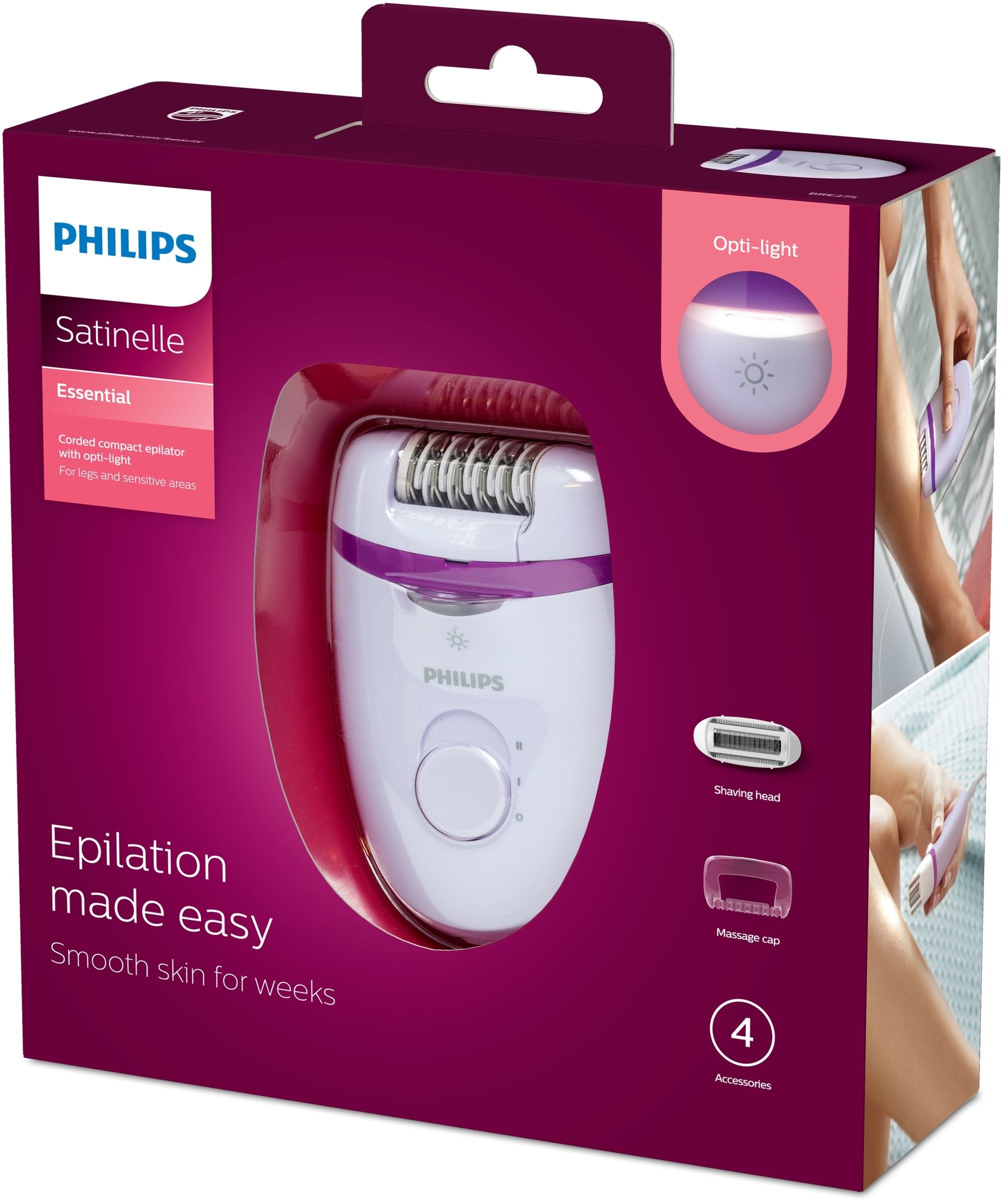 EAN 8710103884064 - Philips Satinelle Essential BRE275/00 depiladora Púrpura imagen 2