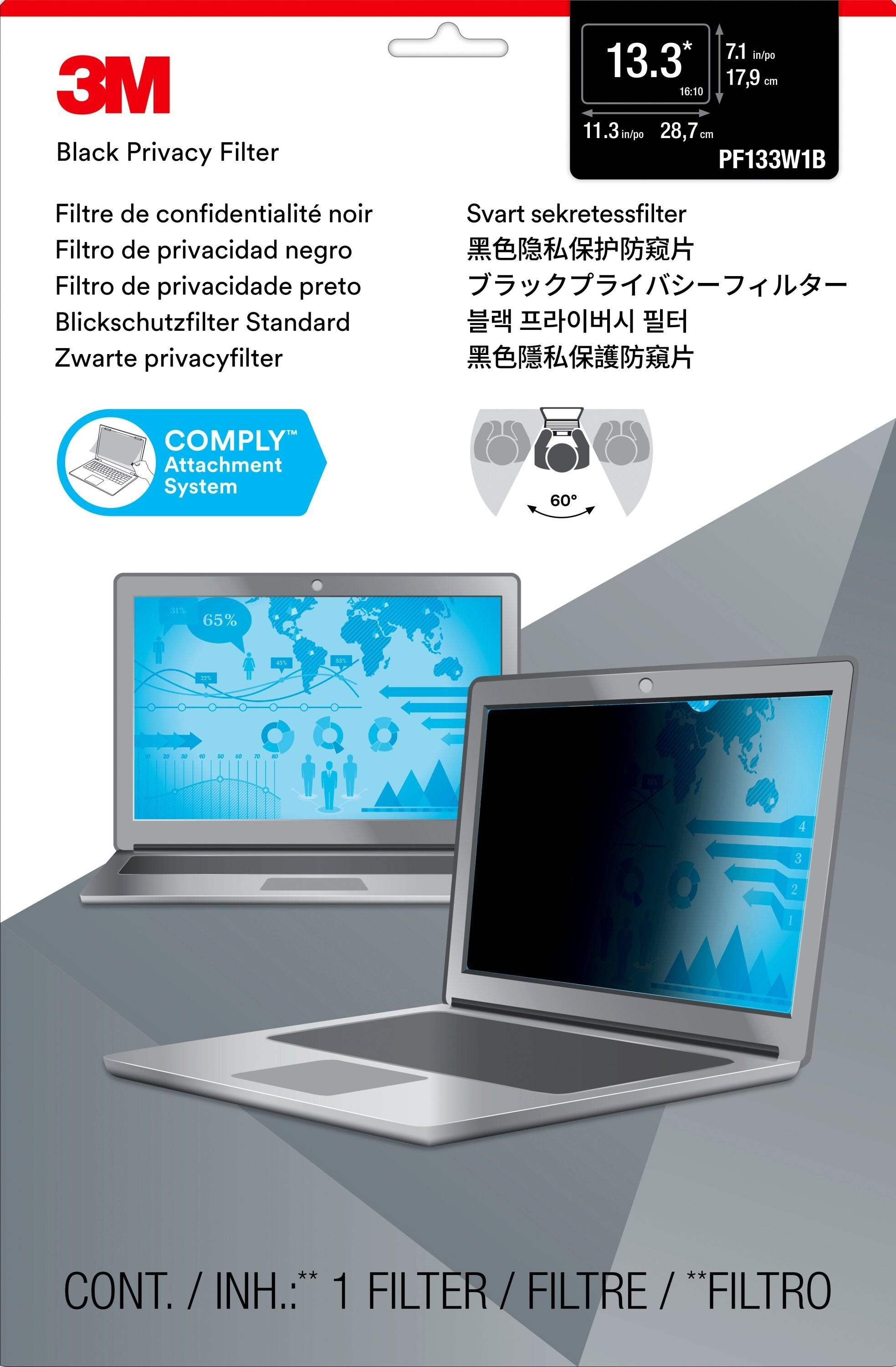 3m Filtro De Privacidad Para 13,3" Pantalla Panorámica-Laptop (16:10), 33,8 Cm (13.3"), 16:10, Laptop, Sin Marco Filtro De Privacidad, Anti-Glanz