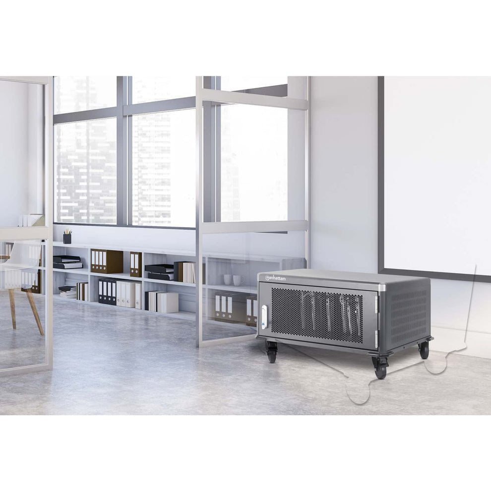 Manhattan Laptop Charging Cabinet Desktop Via Ac Adapter (Eu) 20-Bay, Install Device'S Ac Adapter (Power Cables) Into Unit, Suitable For All Laptops (To 16"), Ipads, Macbooks, Chromebooks, Other Portable Devices, Bays 380x30x280mm, Cart, Lo