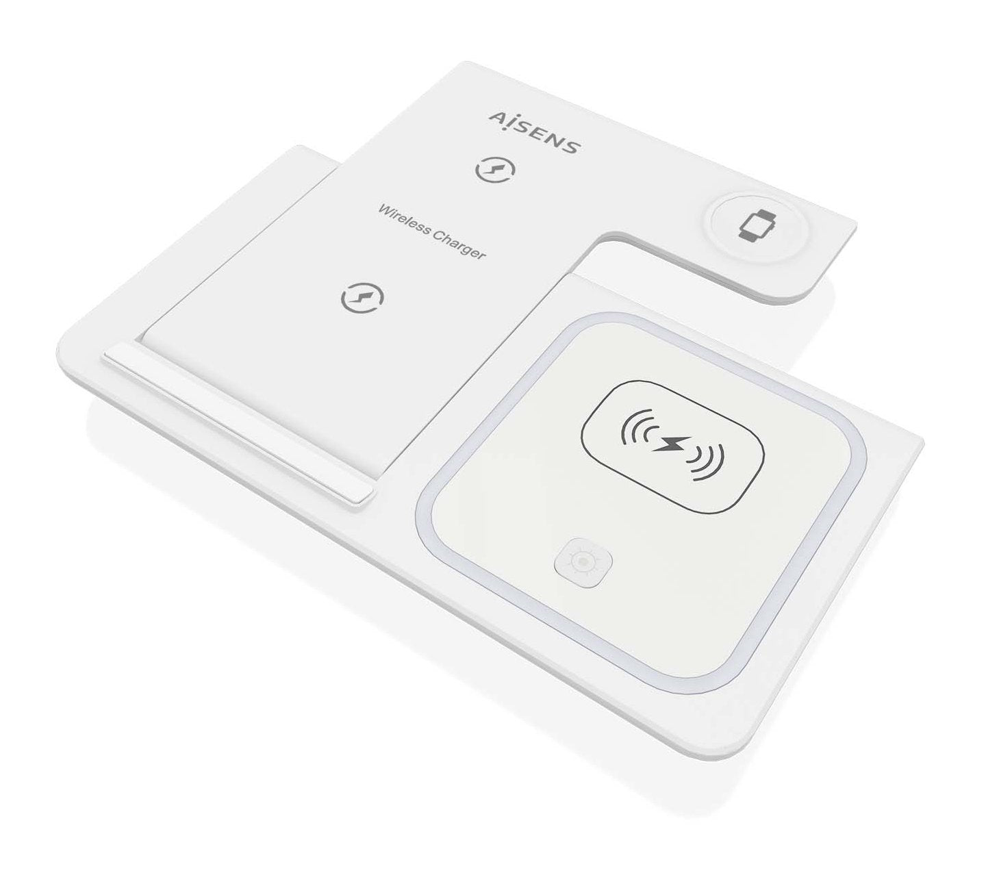 Aisens Cargador Inalambrico Usb-C 3 En 1 De 15w Para Movil, Apple Watch, Ariculares Con Estuche De Carga, Blanco