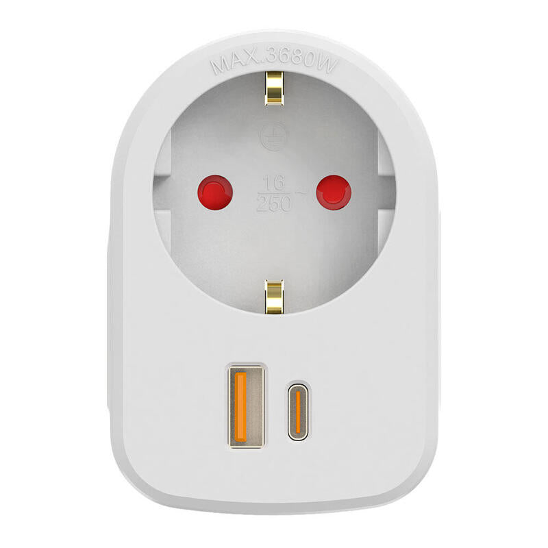 Adaptador Combi 30 W Usb A + C + 1 Toma Schuko, 16 A 250 V~, Blanco