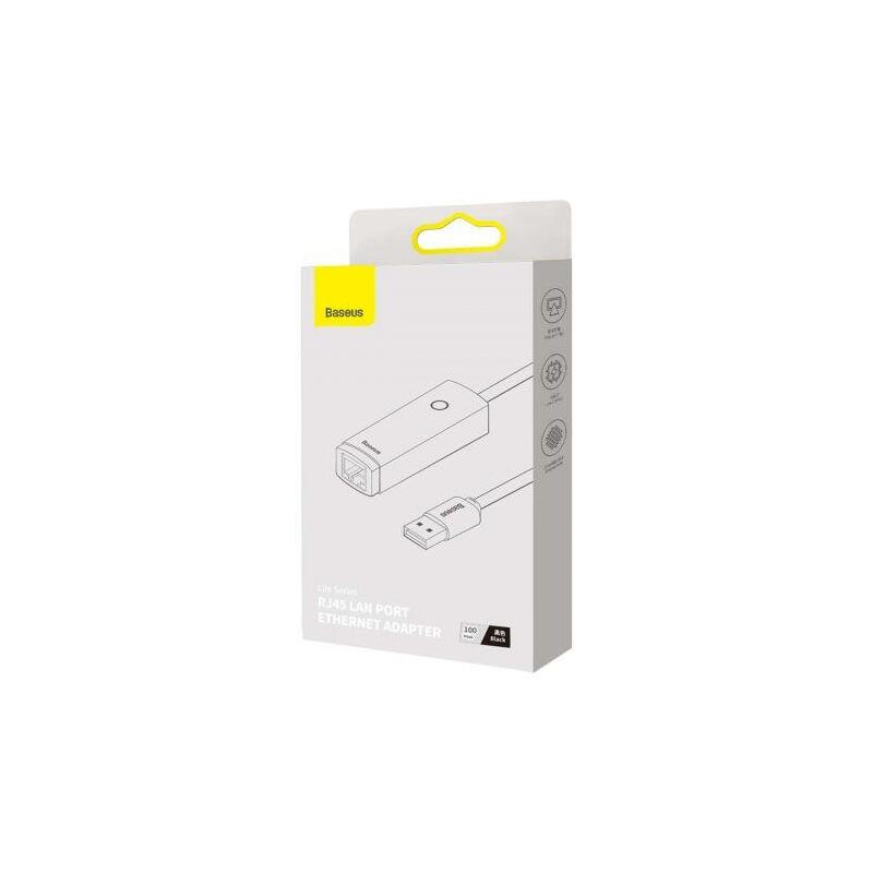 Adaptador De Red Baseus Ethernet Serie Lite Usb-A A Puerto Lan Rj45 (100mbps) Negro (Wkqx000001)