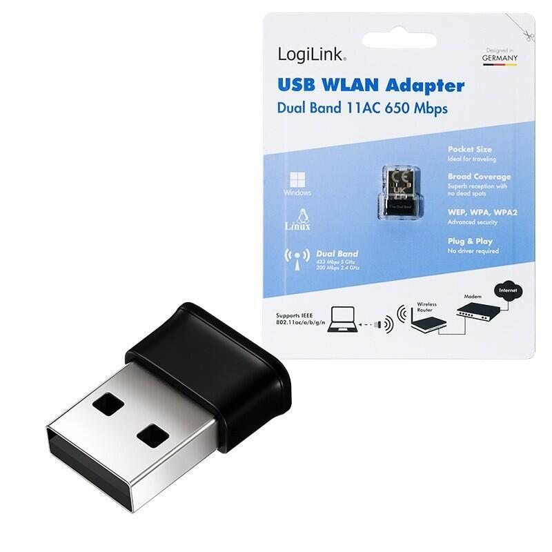 Adaptador Lan Dual Band, 802.11ac, Usb 2.0, 650 Mbps (Nano)Logilink