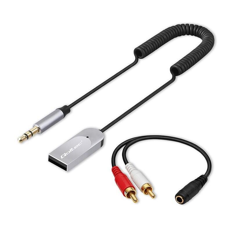 Adaptador Receptor De Audio Inalámbrico Qoltec 56983 Para Hifi, Hogar Y Automóvil, Bluetooth 6.0, 2 Entradas Rca, 1 Entrada Aux, Usb De 3,5 Mm, Micrófono.