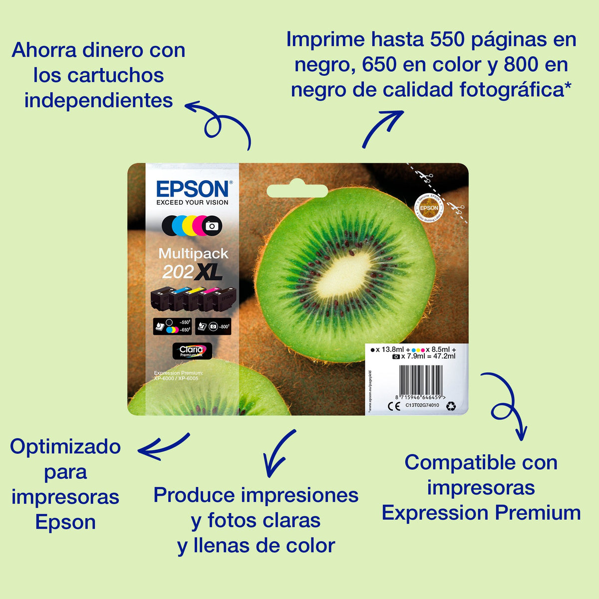 EAN 8715946646183 - Epson Kiwi 202 cartucho de tinta 1 pieza(s) Original Rendimiento estándar Negro imagen 2