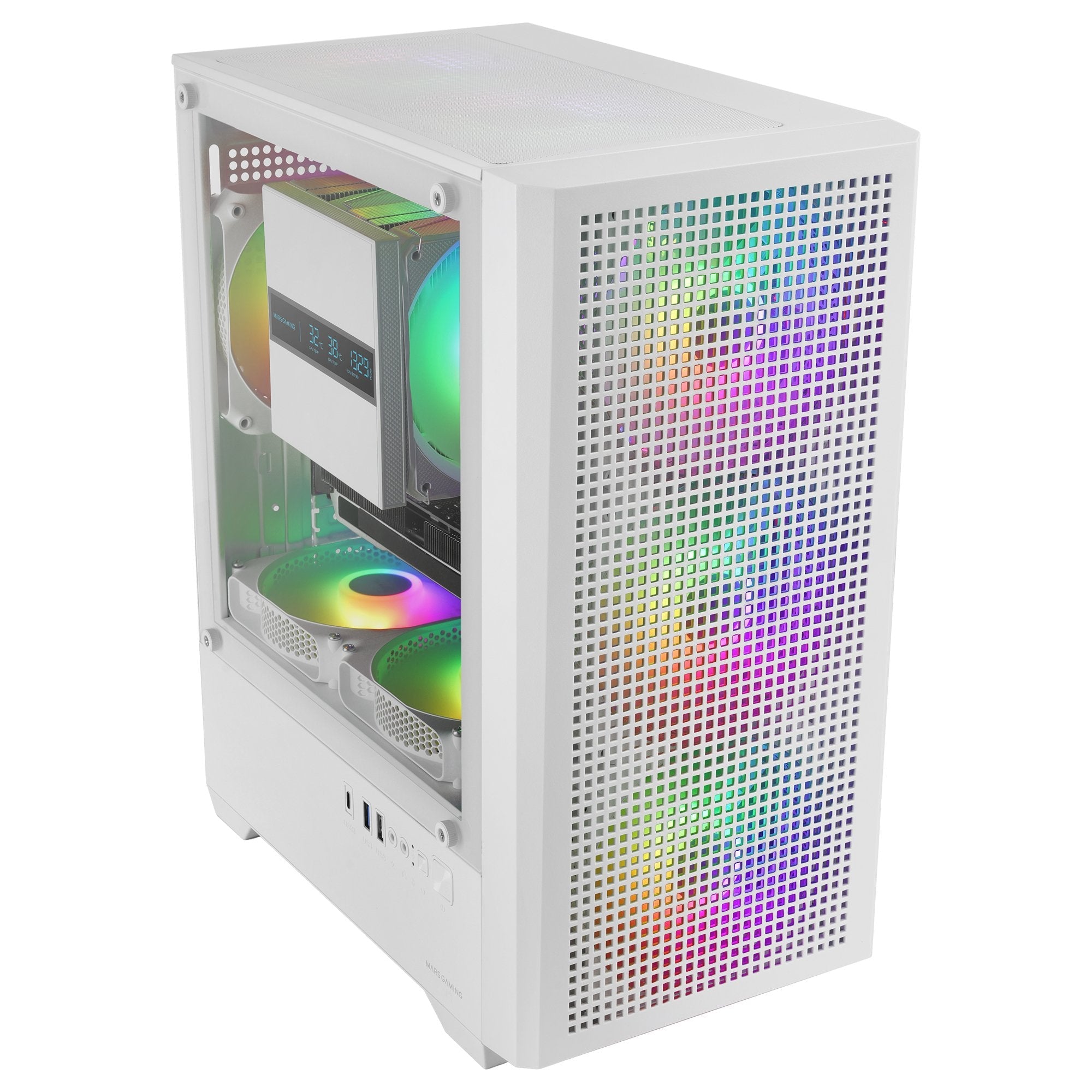 Caja Pc Micro Atx Mars Gaming Mc-Vectorw Gpu Max 282mm Cristal Templado Mesh Argb Usb-C Blanco