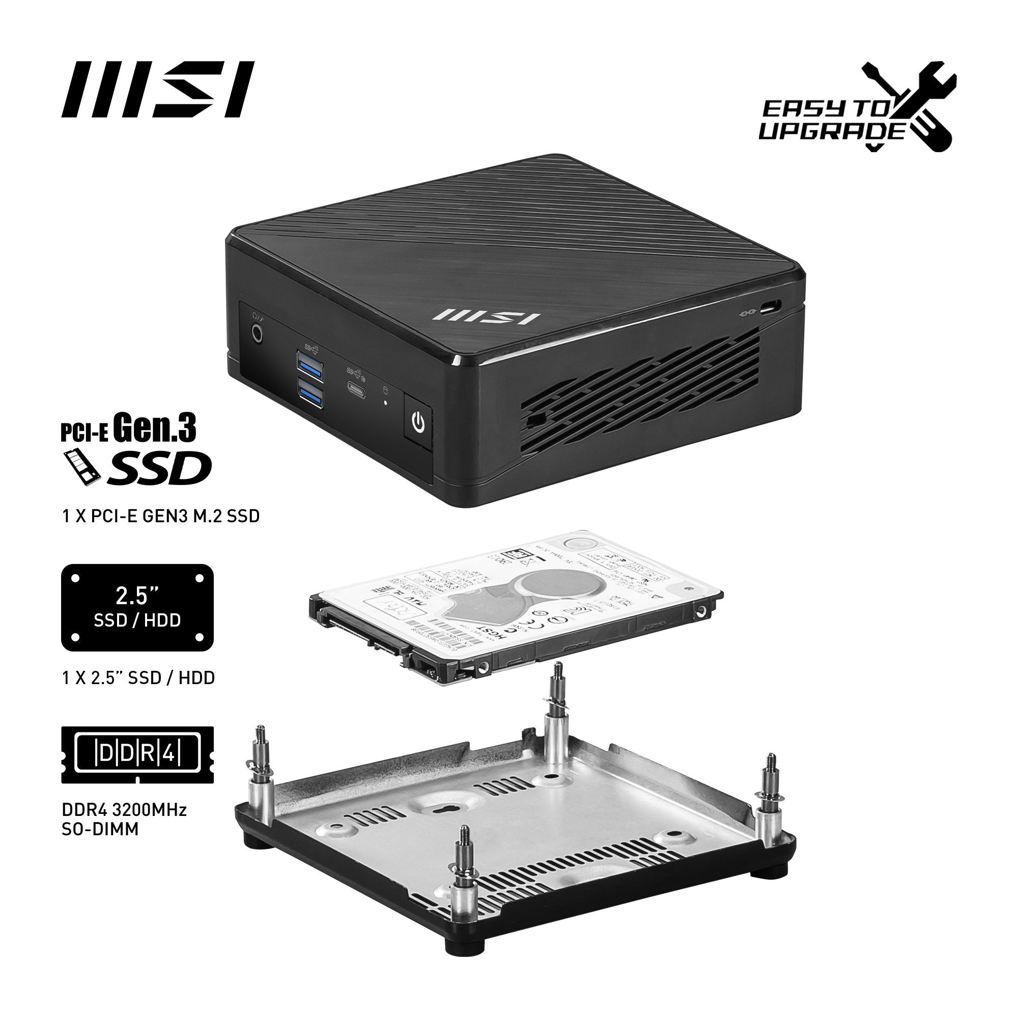 Msi Cubi N Adl-006de Intel N200 4gb 128gb Negro W11p