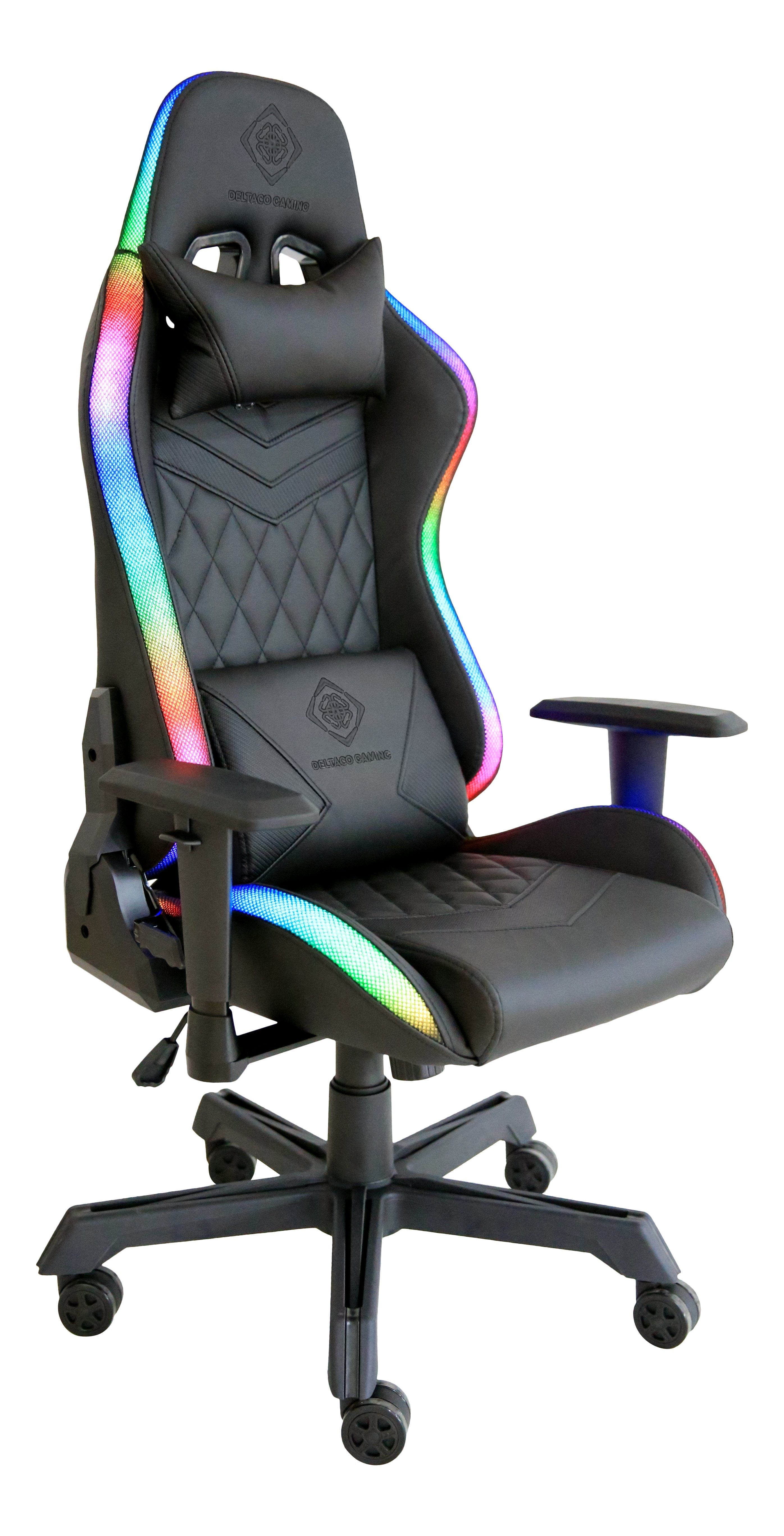 Silla Gaming Deltaco Gam-080 Gamingstuhl Kunstleder M. Rgb Led Schwarz