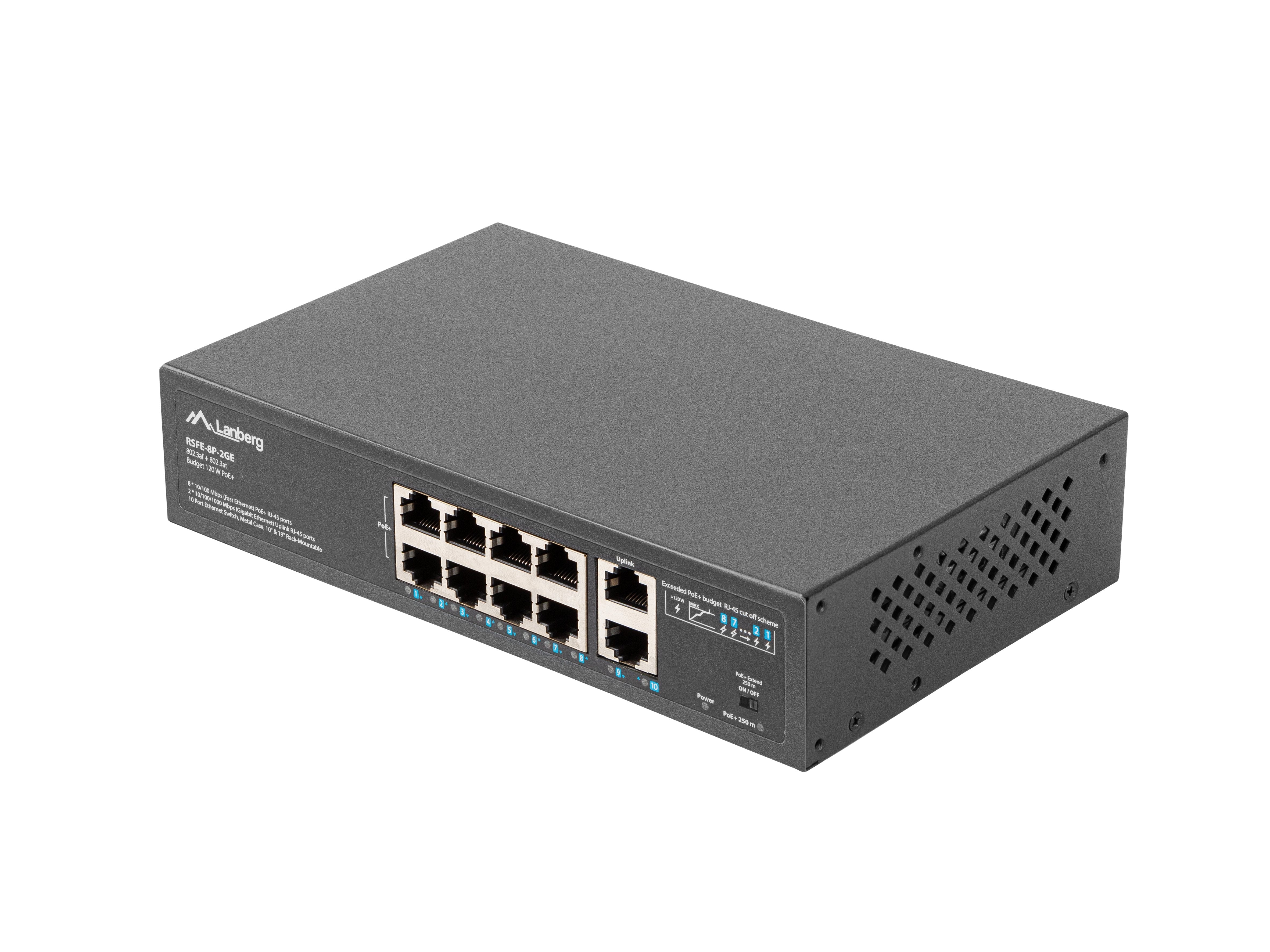 Lanberg Poe+ Switch Rack 10"/19" Rsfe-8p-2ge-120