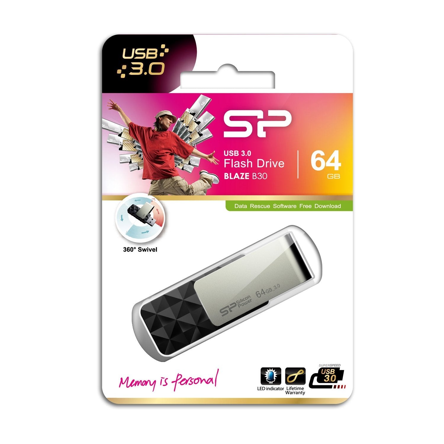 Pendrive Silicon Power Blaze B30 Usb 3.1 64gb Negro