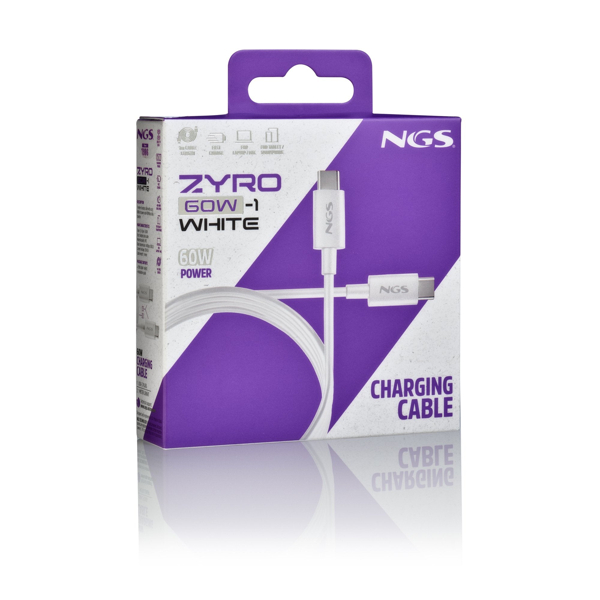 EAN 8435430627374 - NGS ZYRO 60W-1 cable USB USB 2.0 1 m USB C Blanco imagen 5