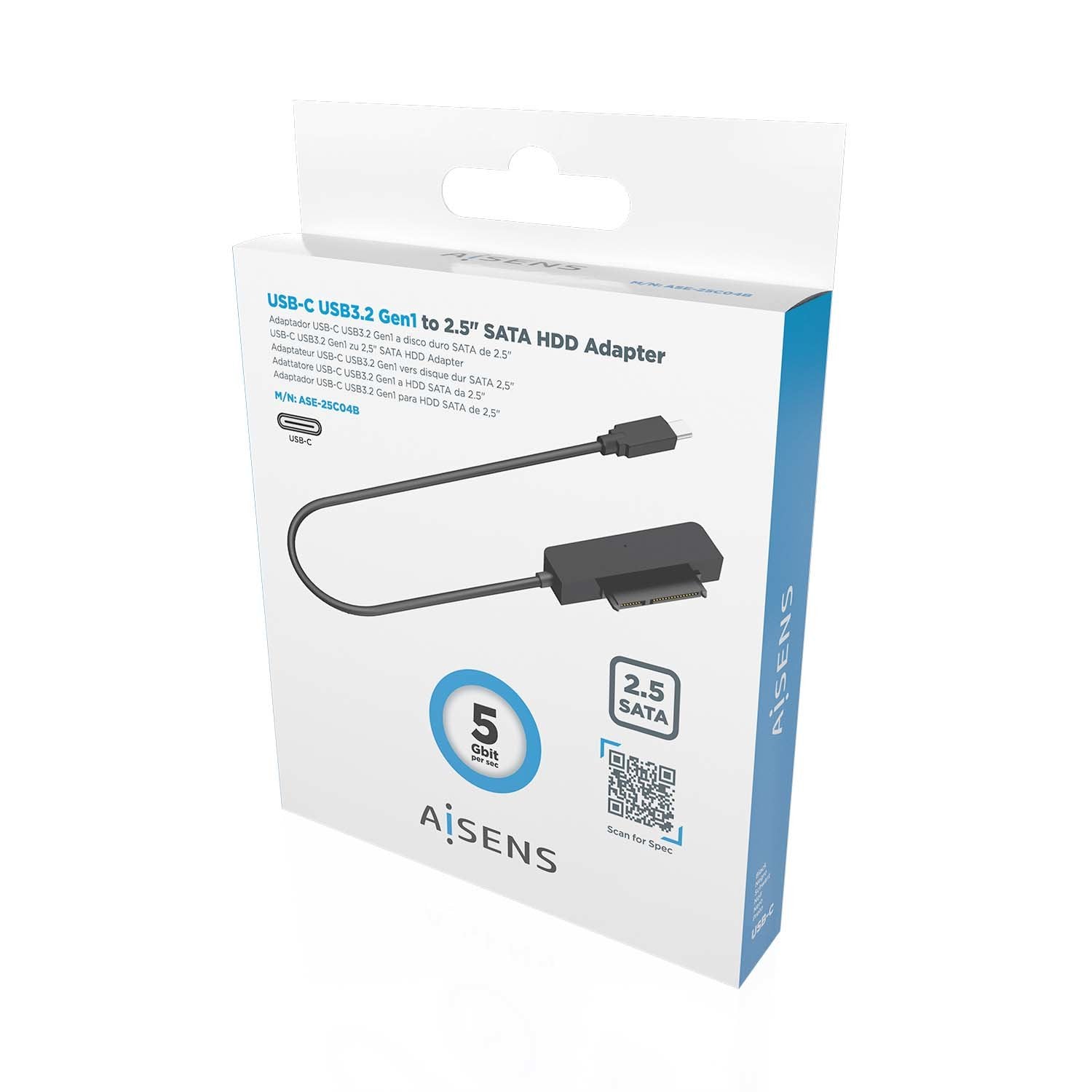 Aisens Adaptador Sata A Usb-C Usb 3.0/Usb3.1 Gen1 Para Discos Duros 2.5" - Negro Ase-25c04b
