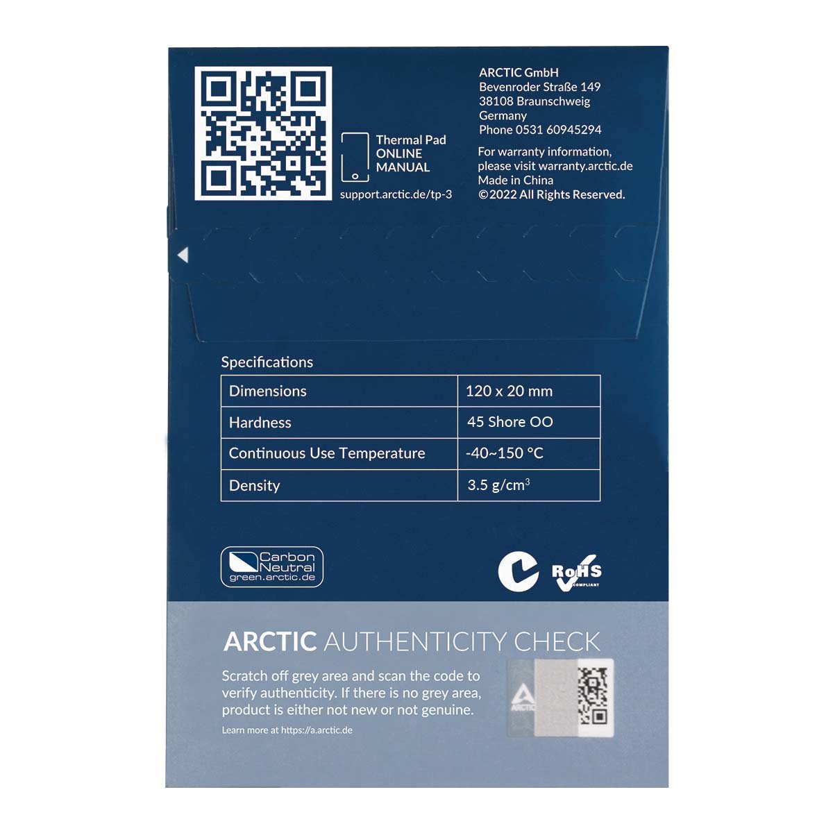 Arctic Thermal Pad Tp-3 120x20mm, T:1.0mm, Pack De 4pcs