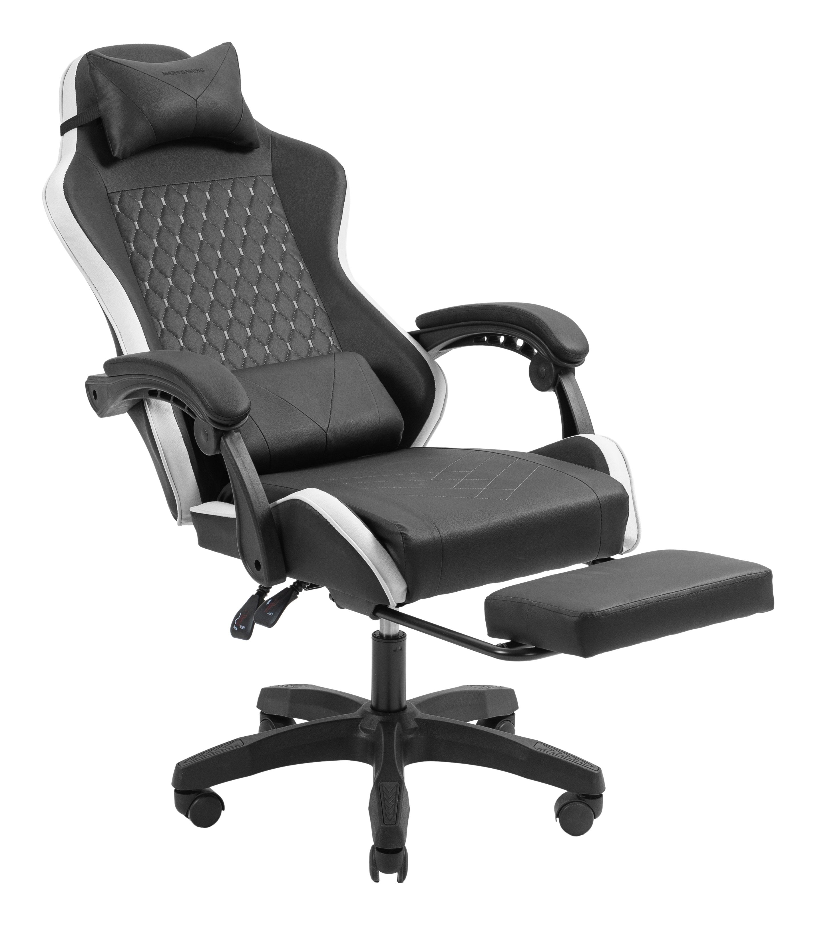 Silla Gamer Mars Gaming Mgcxbbl Negra Y Blanca Reclinable Reposabrazos Ajustable Reposapies Cojines