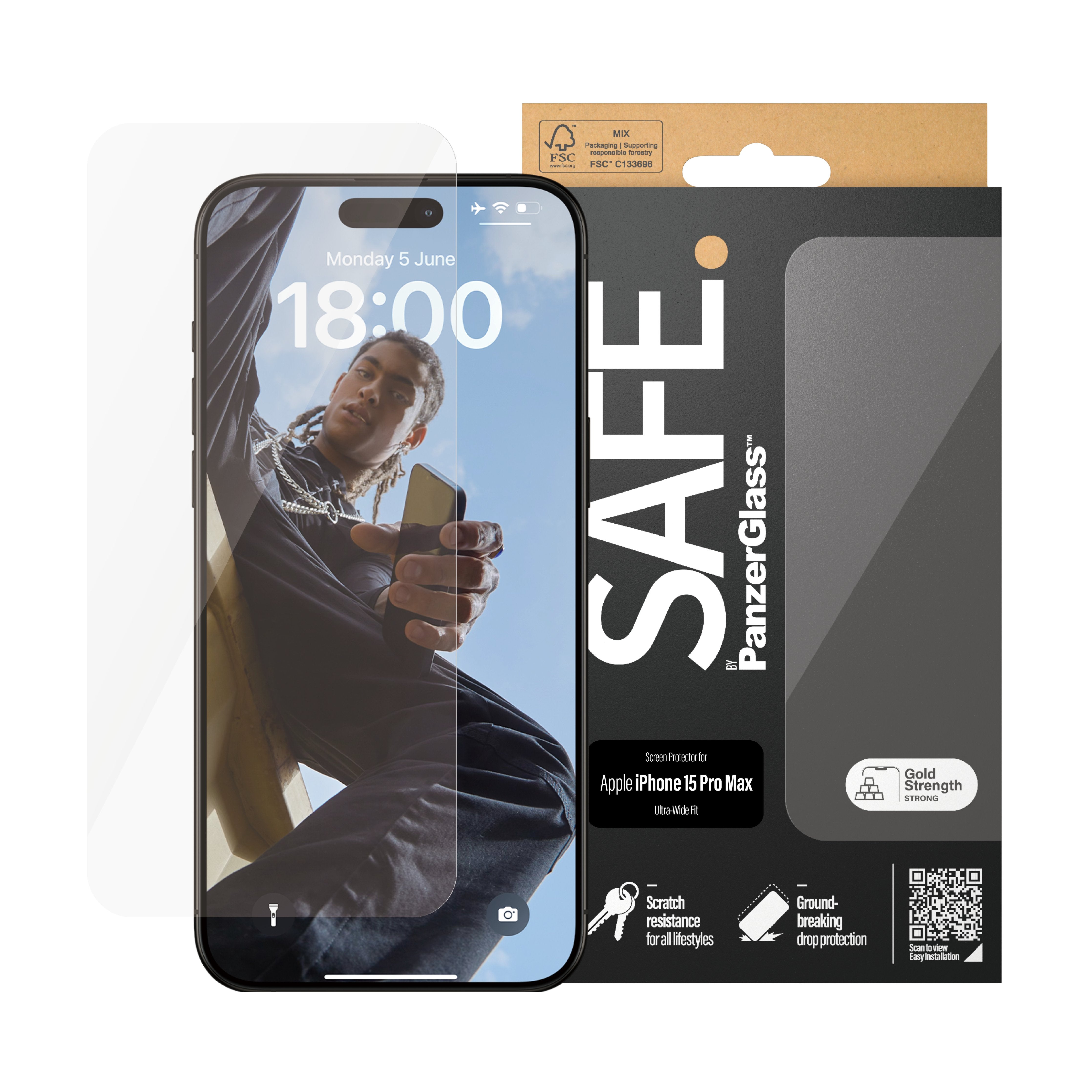 EAN 5711724955372 - PanzerGlass SAFE. by ® Screen Protector iPhone 15 Pro Max | Ultra-Wide Fit Protector de pantalla Apple 1 imagen 2