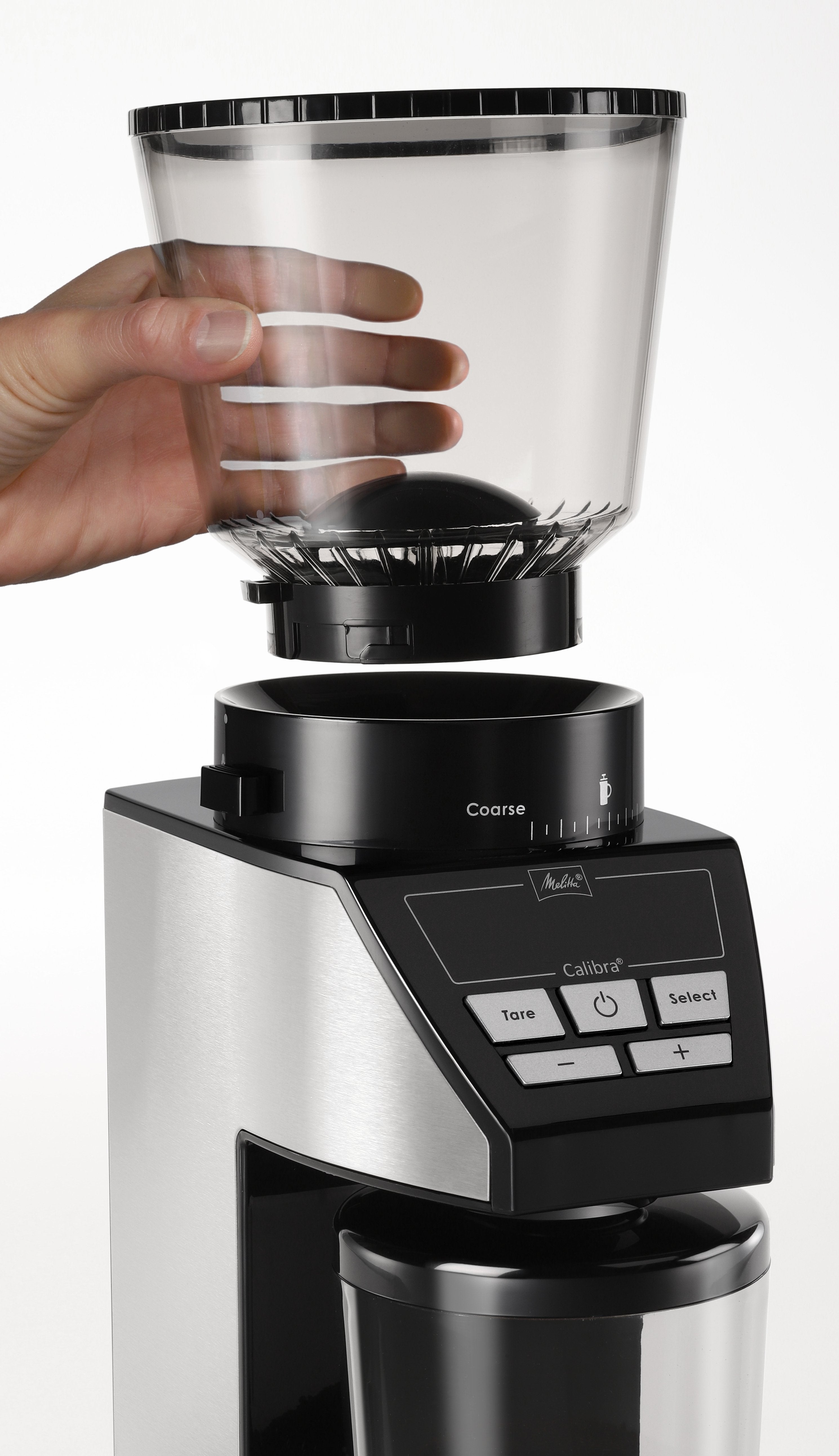 Molinillo De Café Melitta Calibra 1027-01 Eléctrico Cónico Con 39 Ajustes De Molienda, Apto Para Distintas Cafeteras, Moledor De Café Con Báscula Digital Y Pantalla Lcd, 200?G, Negro