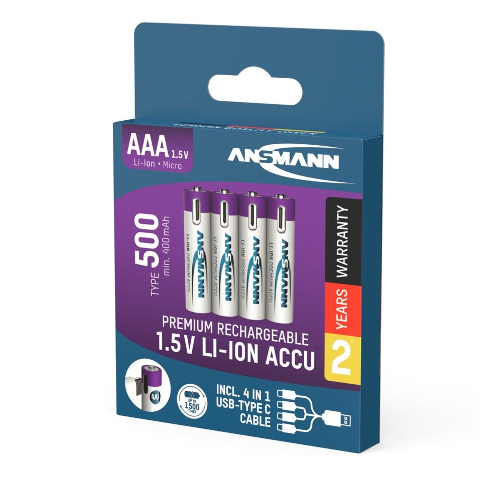 Ansmann 1311-0028 Baterías Recargables Litio Micro Aaa Tipo 500 (Min. 400 Mah) Pack 4