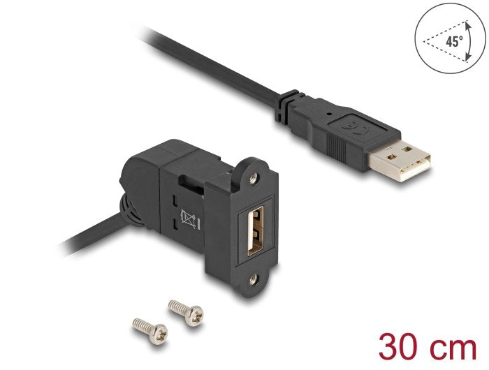 Delock Keystone Modul Usb 2.0 Typ-A Einbaubuchse 45° Gewinkelt Zu Typ-A Stecker Mit 30 Cm Cable Schwarz