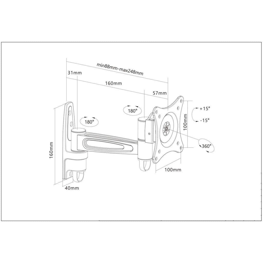 Manhattan Soporte Para Tv, De Pared, Articulado, 13" A 27" De Máximo 15 Kg
