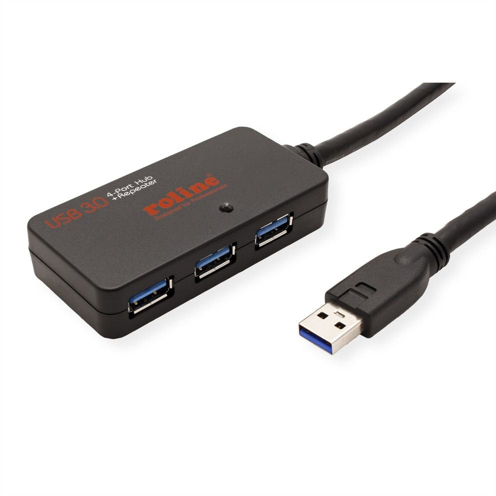 Roline Usb 3.2 Gen 1 4-Port Hub Mit Repeater, Schwarz, 10 M