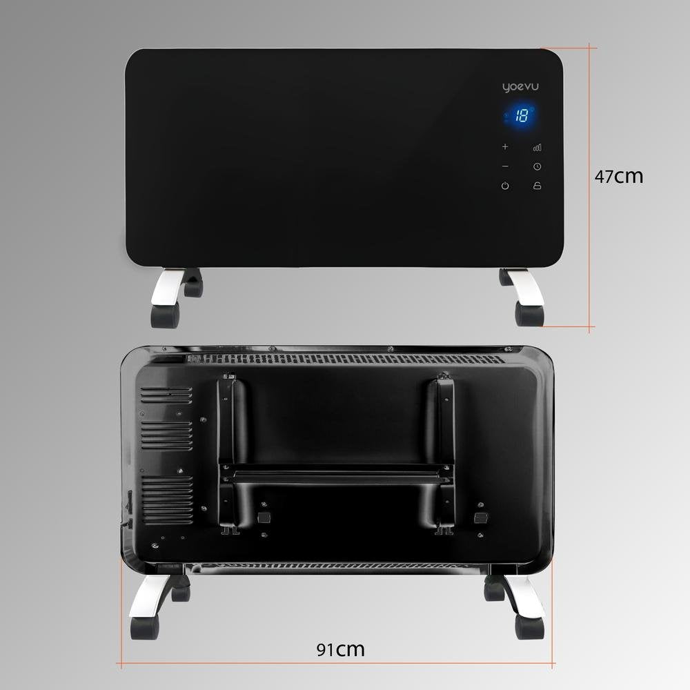 Yoevu Radiador Eléctrico Bajo Consumo 2000w Programable Control Móvil App Y Wifi Termostato Regulable Soporte Con Ruedas Resistencia Ip24 Protección Sobrecalentamiento Cristal Negro
