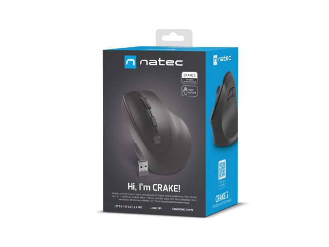 Ratón Vertical Natec, Crake 2, Inalámbrico, 2400 Dpi, Negro