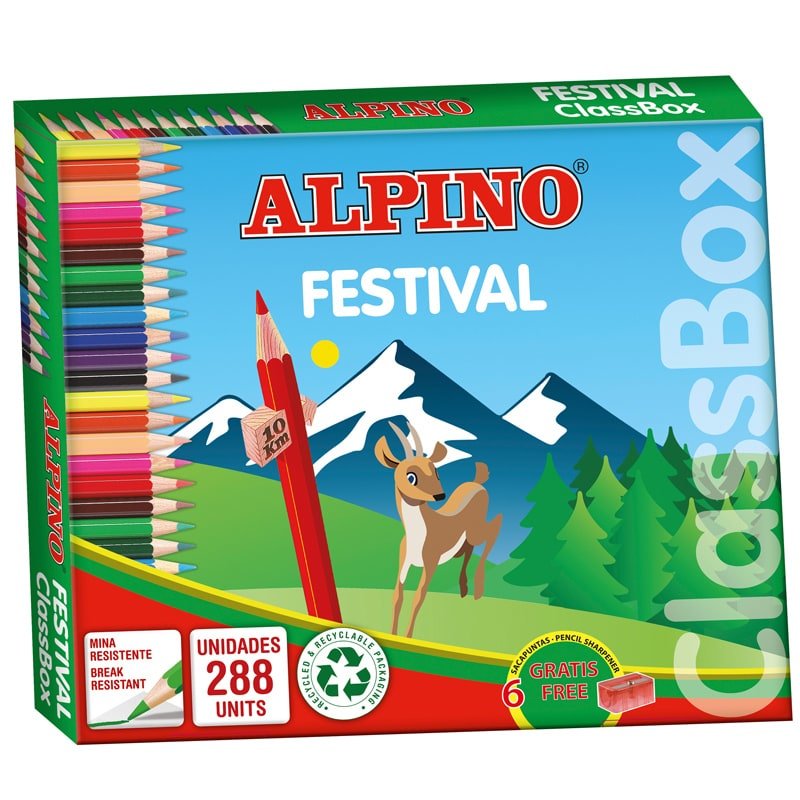 Alpino Festival Pack De 288 Lapices De Colores - Mina De 3mm - 12 Colores X 24 Uds - Ideal Para Clase - Colores Surtidos