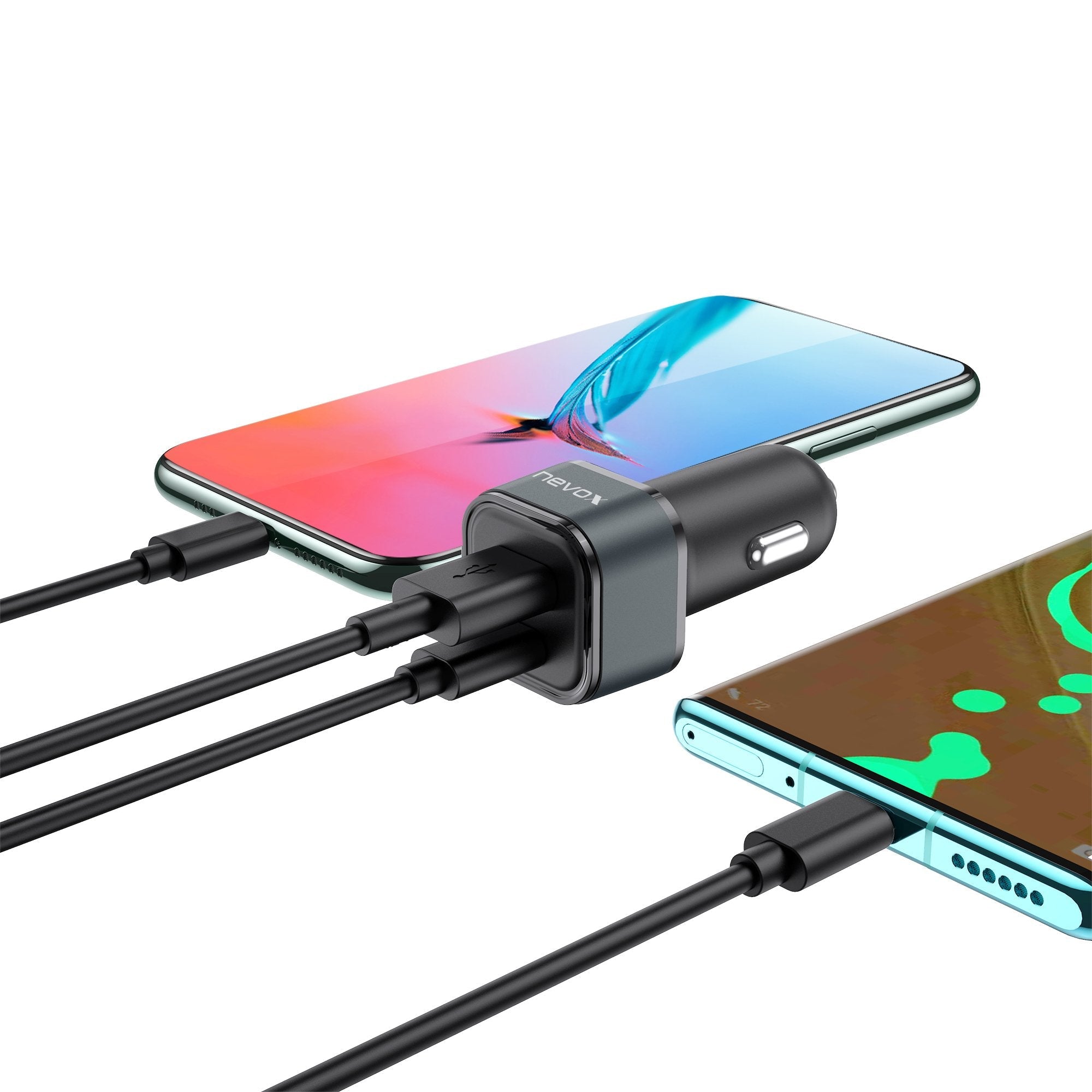 Nevox 30w Usb-C + Usb Qc 3.0 48w Kfz-LadegerT Schwarz