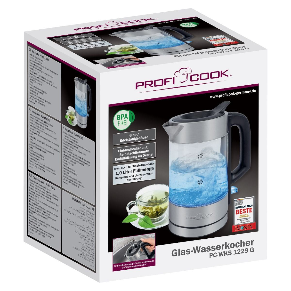 Proficook Pc-Wks 1229 G Tetera Eléctrica 1 L 1600 W Acero Inoxidable, Transparente