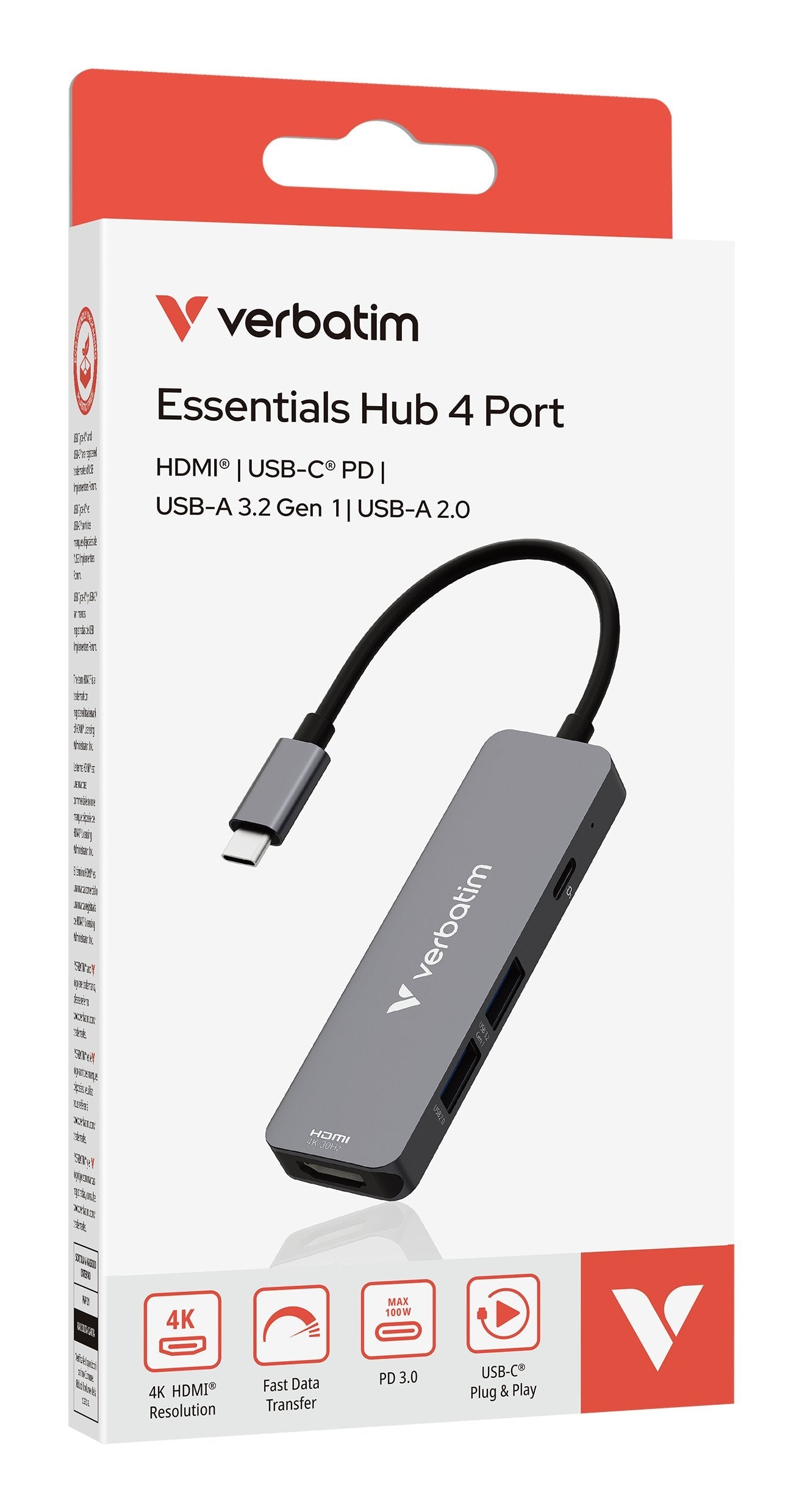 Verbatim Usb-C Essentials Multi- Port Hub 4 Port 32155