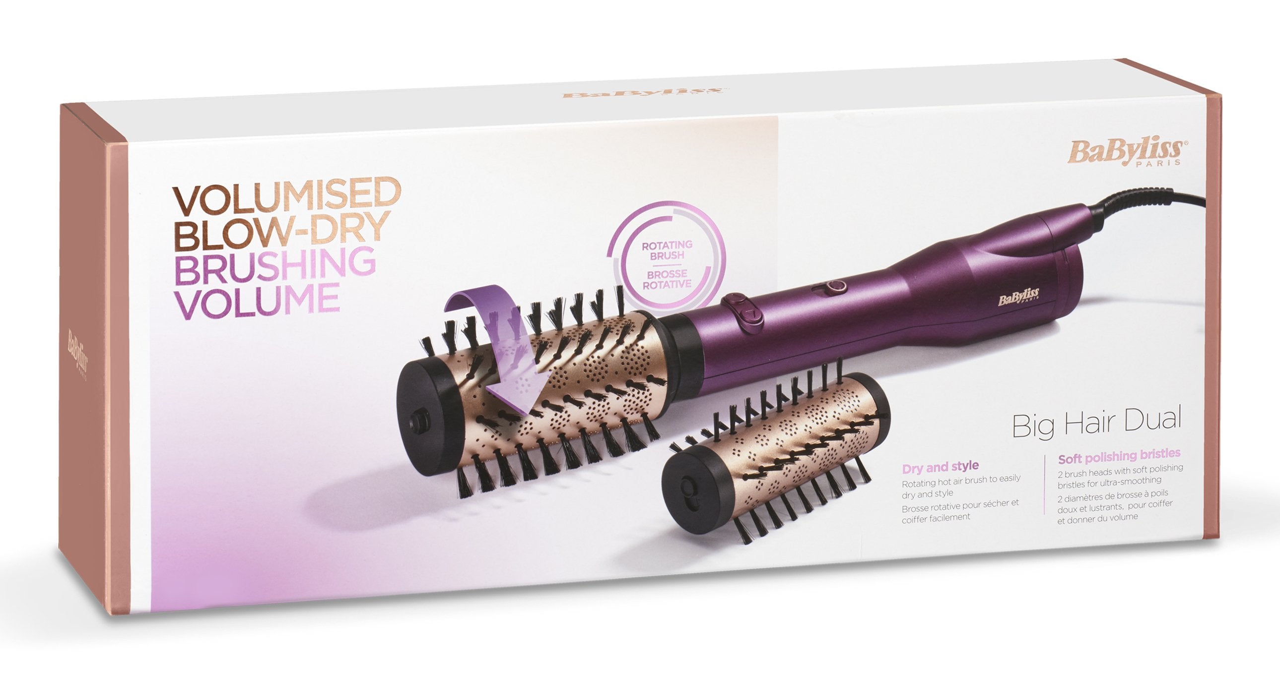 EAN 3030050153798 - BaByliss Big Hair Dual Cepillo de aire caliente Caliente Negro, Oro rosa, Violeta 650 W 2,5 m imagen 7