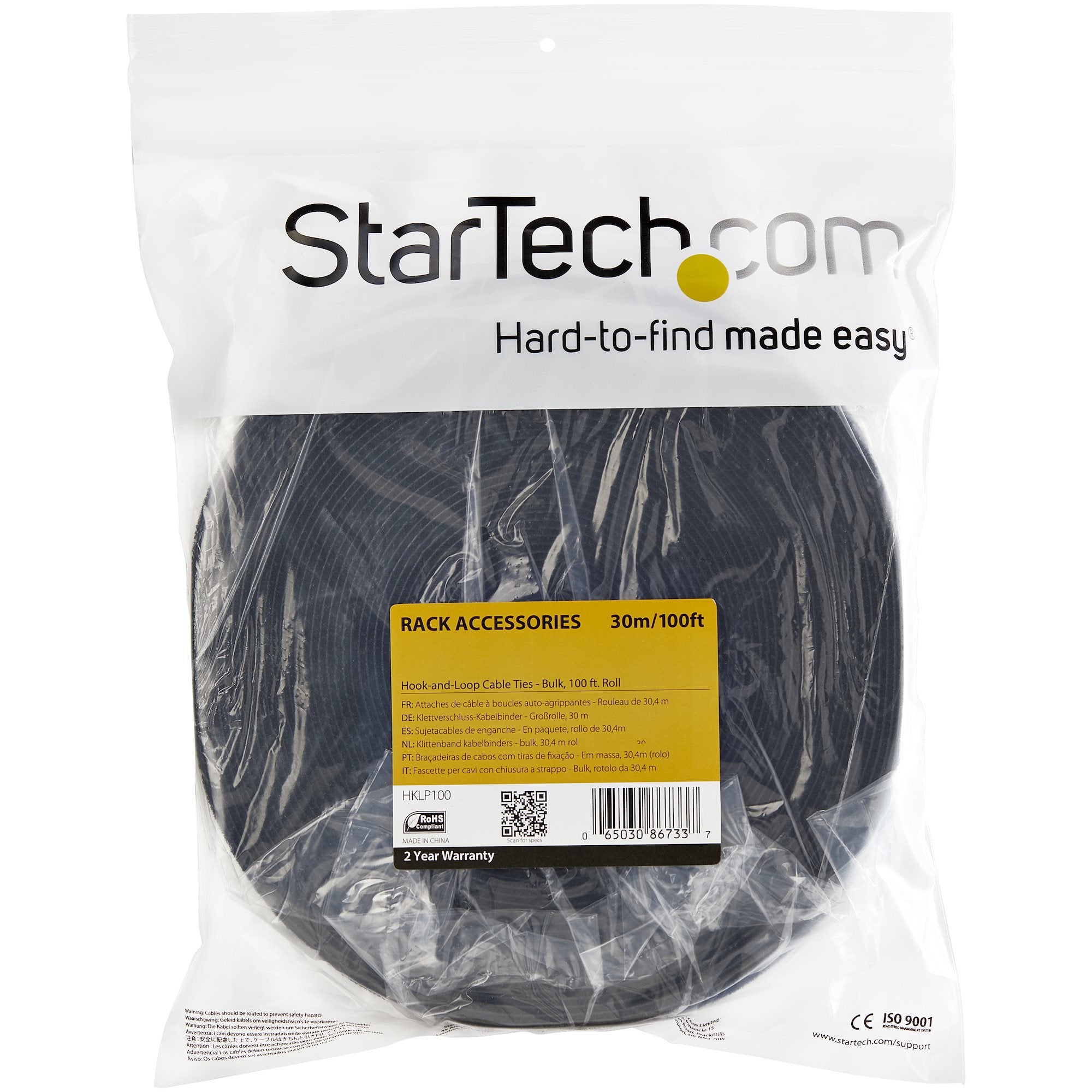 Startech.Com Gestionador De Cableado Con Gancho Y Bucle - Tiras De Gestión De Cables Autoadherentes - Bobina De 30m