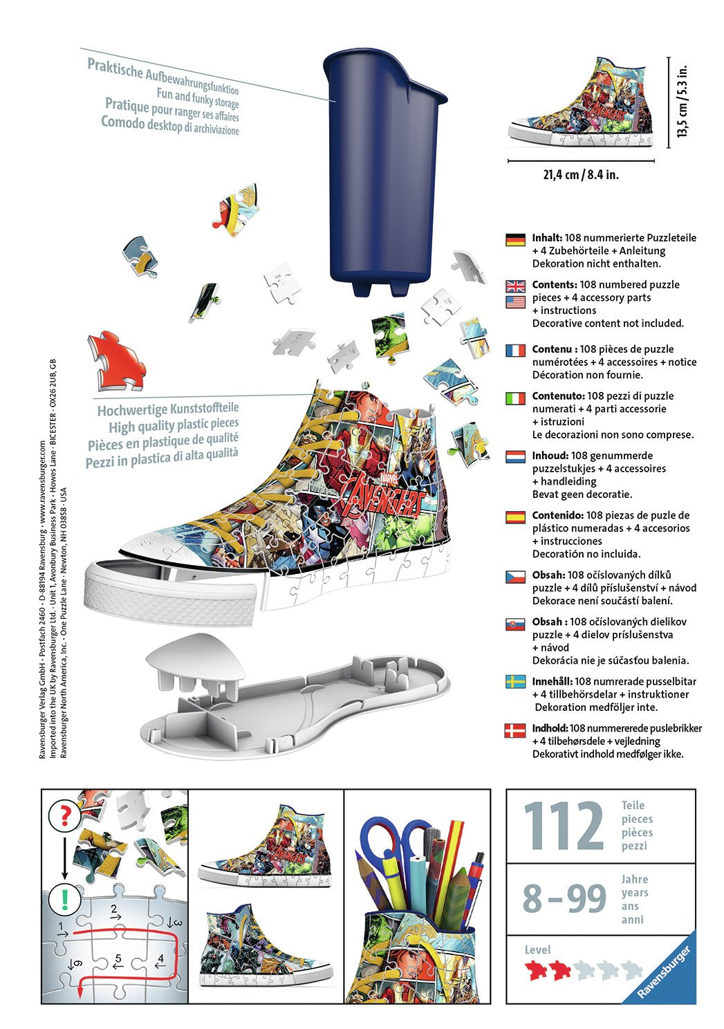 Portalapices 3d Zapatilla Los Vengadores Marvel 108pzs