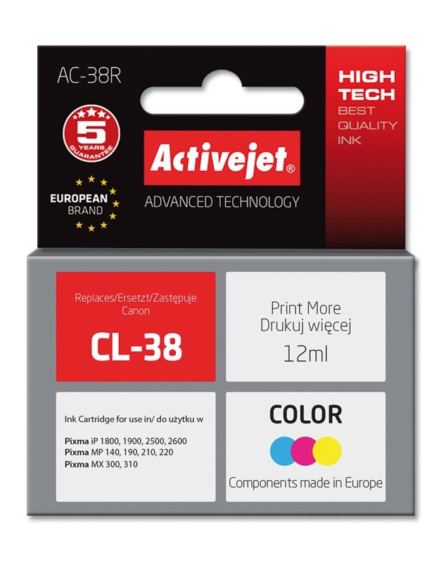 EAN 5901452128272 - Activejet AC-38R cartucho de tinta 1 pieza(s) Compatible Alto rendimiento (XL) Cian, Magenta, Amarillo imagen 2