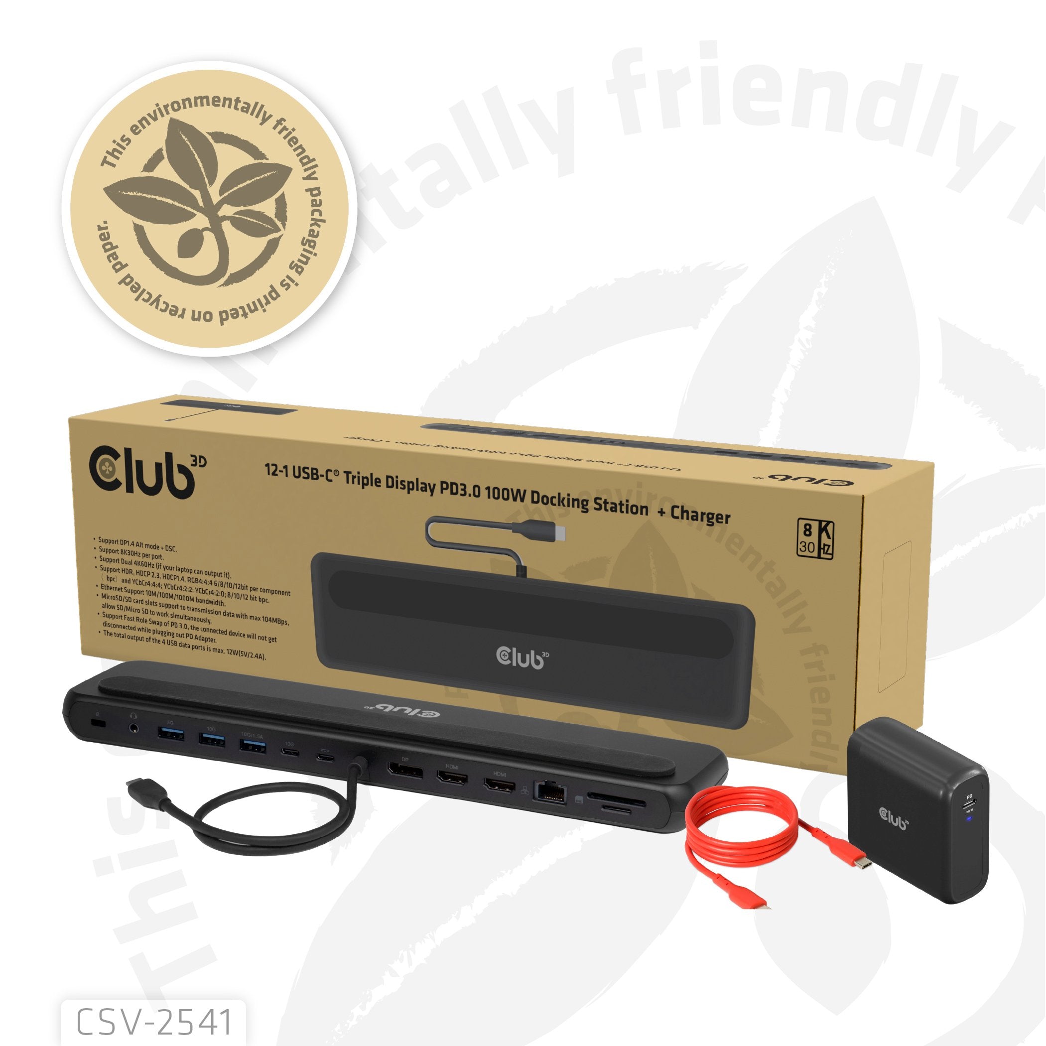 Club3d Usb-C 12in1-Dock >Dp1.4 2xhdmi 2xusb-C 8k30hz Pd100w Retail