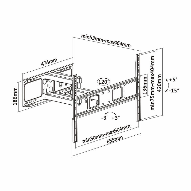 Aisens Soporte De Pared Para Pantallas 37-70'/94-177cm Hasta 40kg Giratorio / Inclinable / Nivelable Vesa Max. 600*400