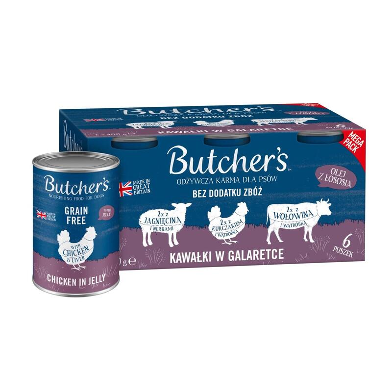 Alimento Para Perros Receta Original De Carnicero En Jalea Mezcla De Sabores Con Trozos De Hígado O Riñon En Jalea 6 X 400g