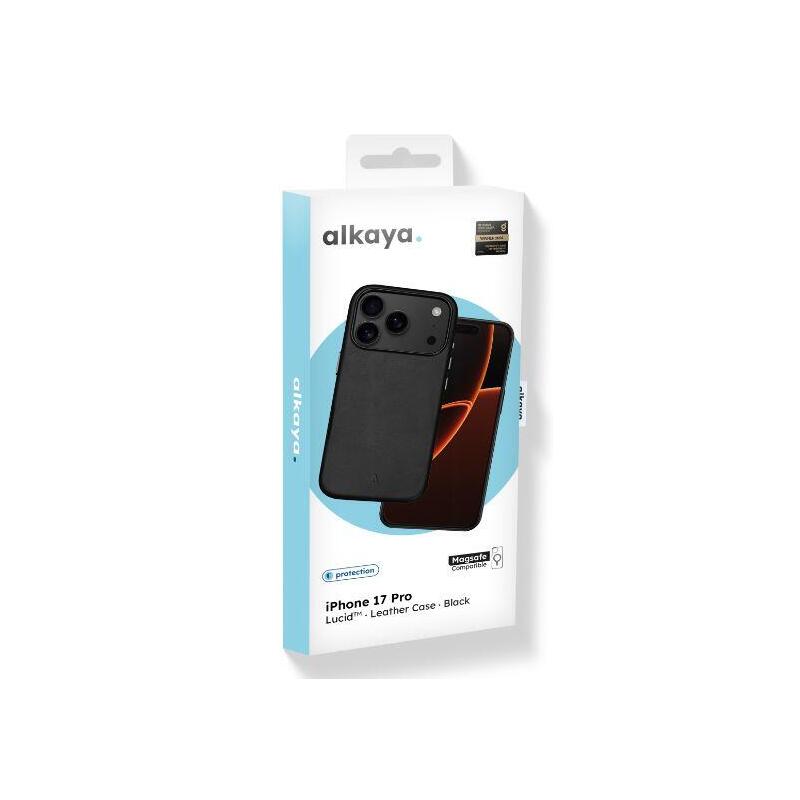 Alkaya Lucid Handy Schutzhülle Leather Kompatibel Magsafe Iphone 17pro,Schwarz
