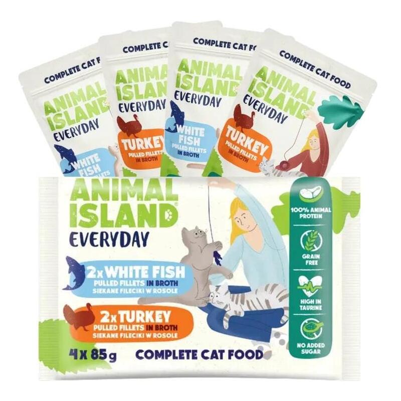 Animal Island Everyday Turkey And White Fish Fillets In Broth - Wet Cat Food - 4 X 85g
