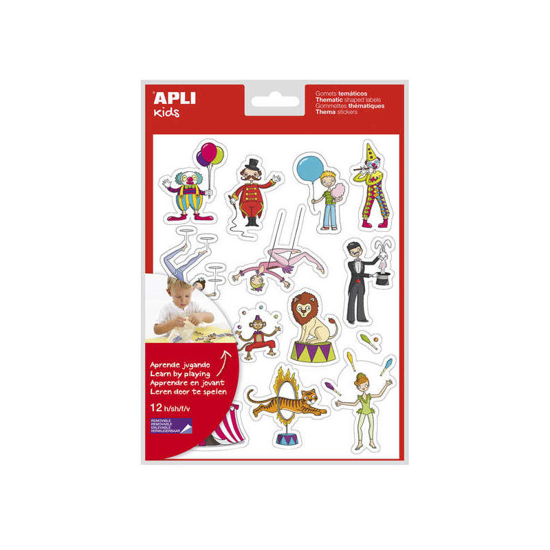 Apli Bolsa De Gomets Tematicos El Circo - 168 Gomets En 12 Hojas - Adhesivo Removible - Ideal Para Escuelas - Adhesivo