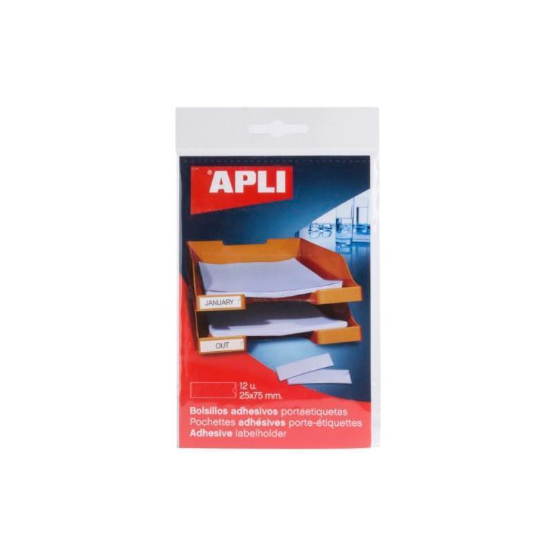 Apli Bolsillos Adhesivos Portaetiquetas 25x75mm Bolsa De 12 Transparente