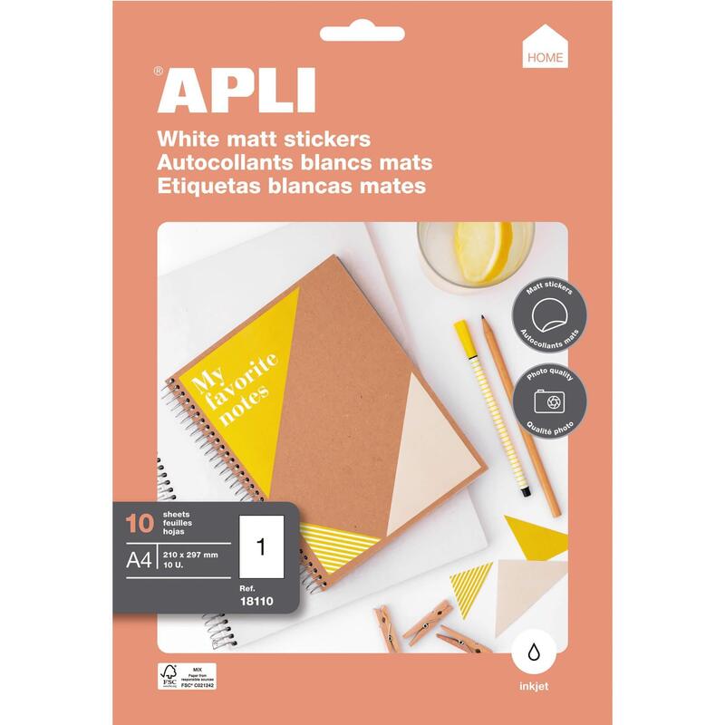 Apli Etiquetas Adhesivas 210x297mm Inkjet C/Rectos 1 X 10h Blanco Mate